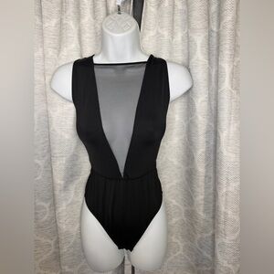 Victoria’s Secret Black Mesh Plunge Bodysuit Size M Sexy Sheer